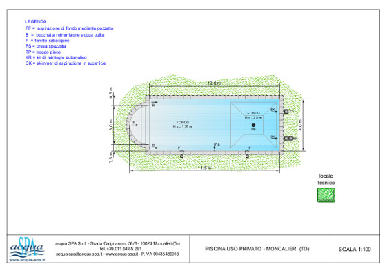 piscina interrata isoblok, forma relax, fossa tuffi, scala romana, piscina realizzata a Moncalieri, progetto e costruzione Acqua SPA®